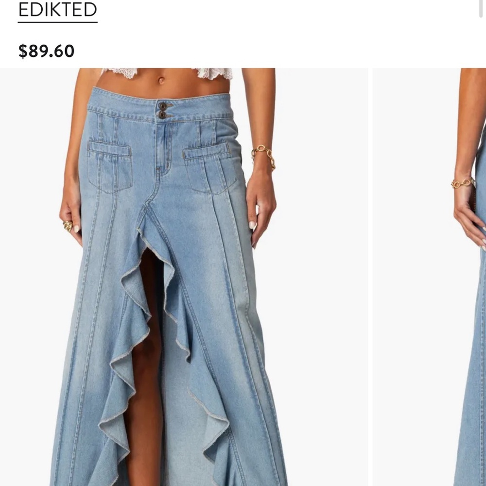 Edikted Light Blue Denim Skirt with Ruffle Accent - A showstopper